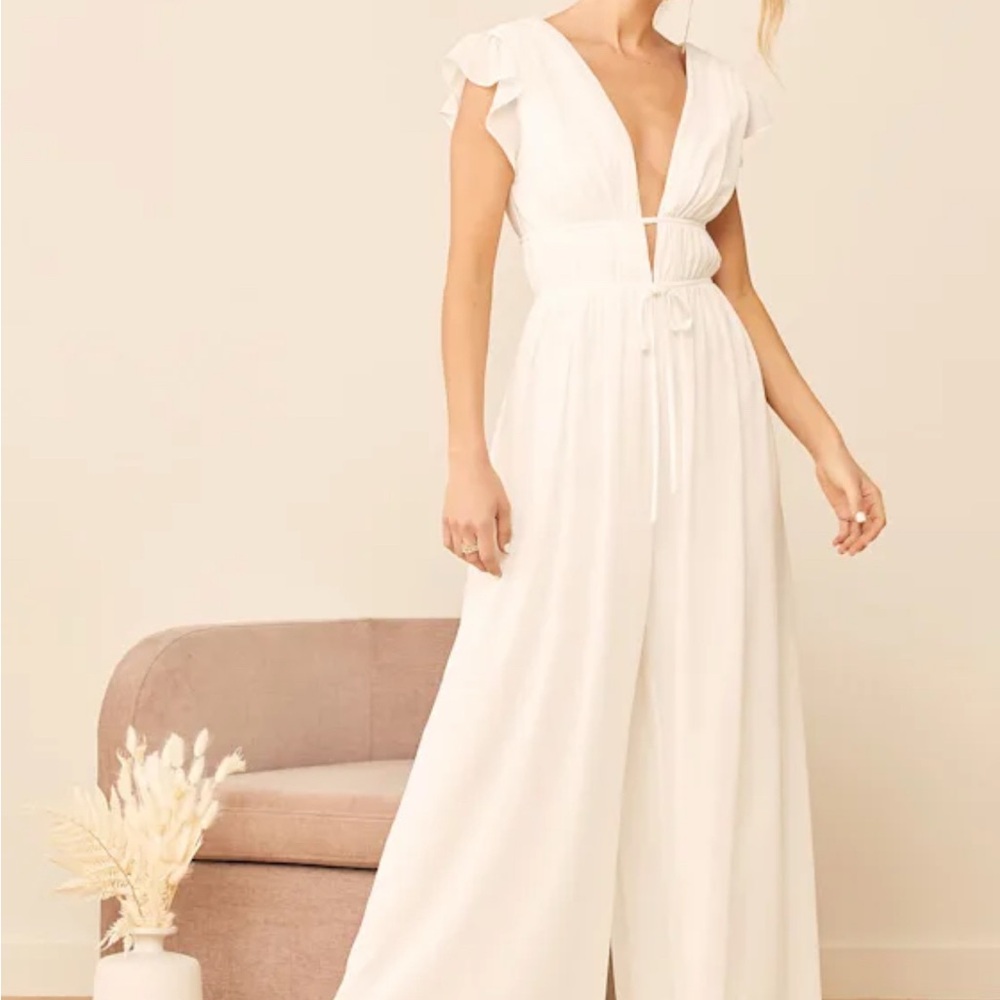 Lulu's White Ruffle Sleeve Jumpsuit